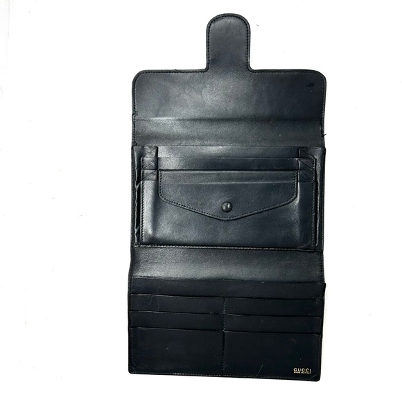 GUCCI horsebit black leather trifold vintage wallet, made in Italy - Picture 7 of 15